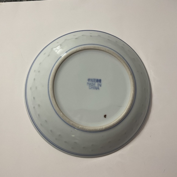 VTG Chinese Blue White Rice Grain Porcelain Bowl Dish Dragon - Picture 4 of 5